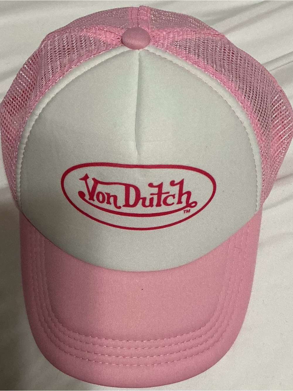 Von Dutch Pink and White Mesh Trucker Hat